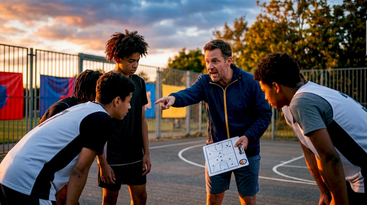Coach explaining defensive rules to team