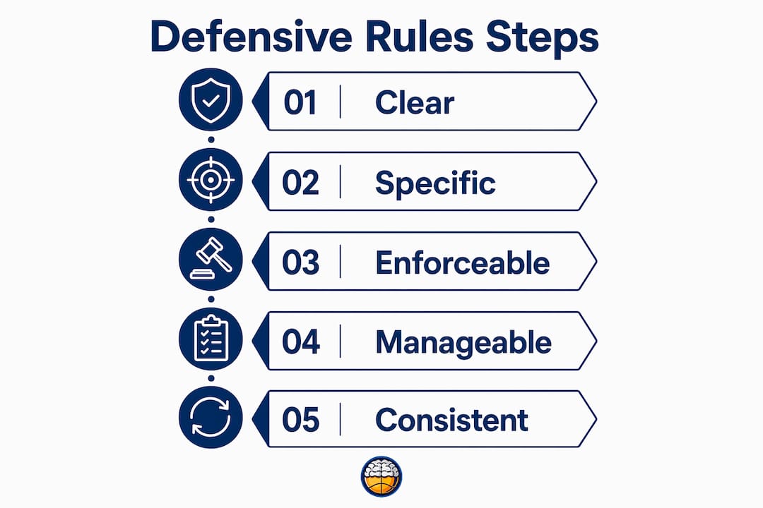 Infographic showing key practical guidelines for defensive rules