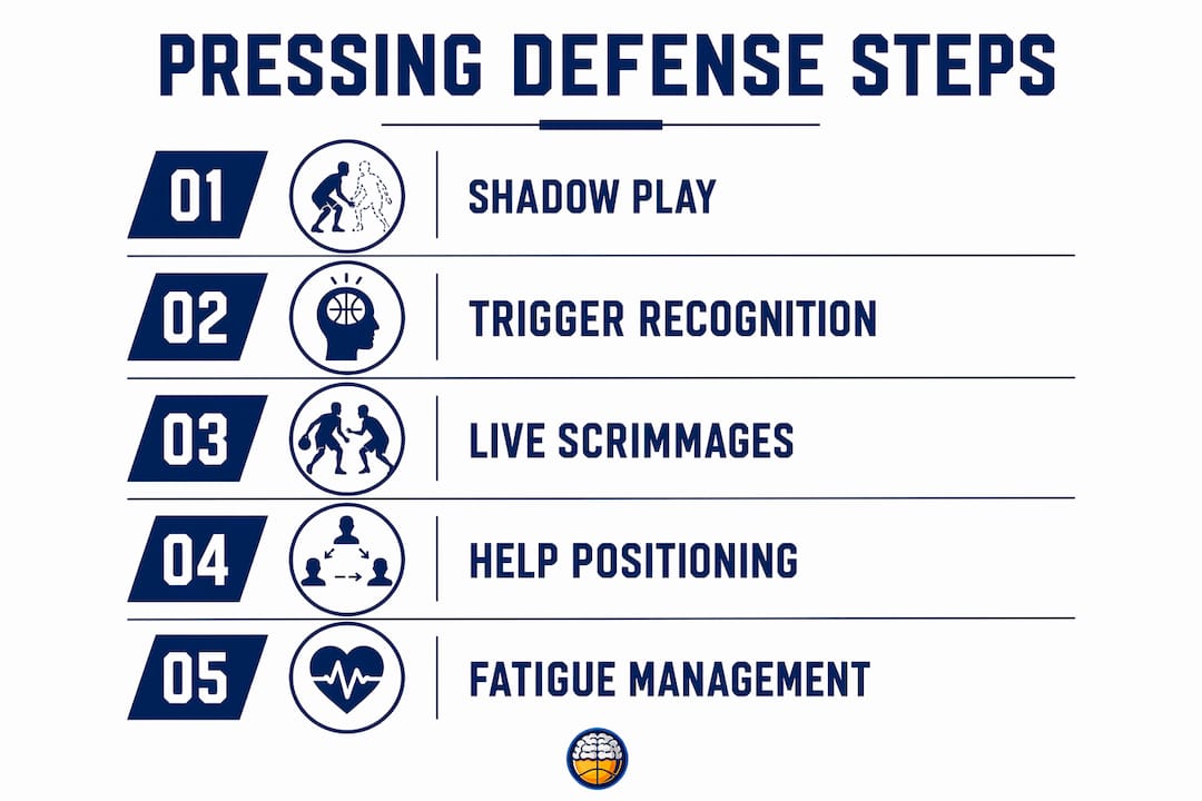 Infographic showing key steps in pressing defense