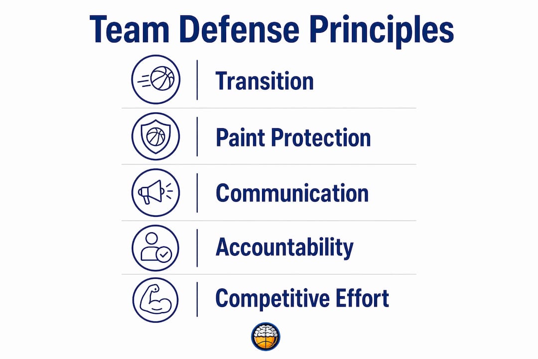 Infographic showing key team defense principles