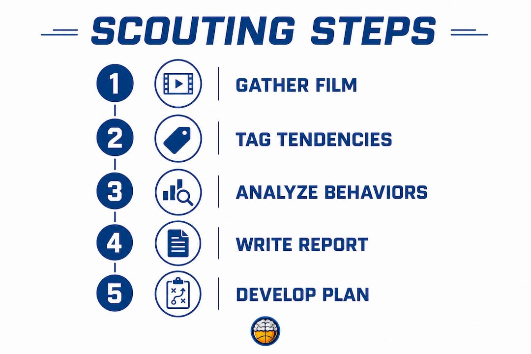 Infographic outlining basketball scouting process steps