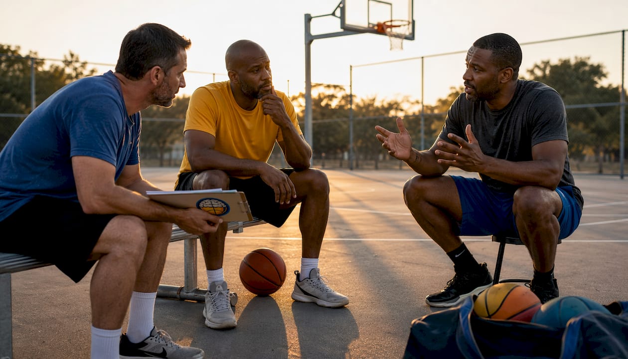 Coaches practicing role-playing in gym