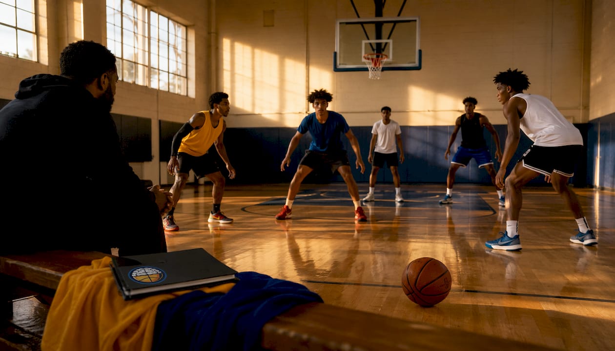 Players in 2-1-2 matchup zone formation on court