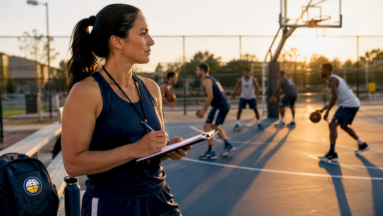 Coach taking notes during tryouts