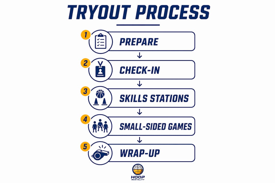 Infographic illustrating key tryout steps