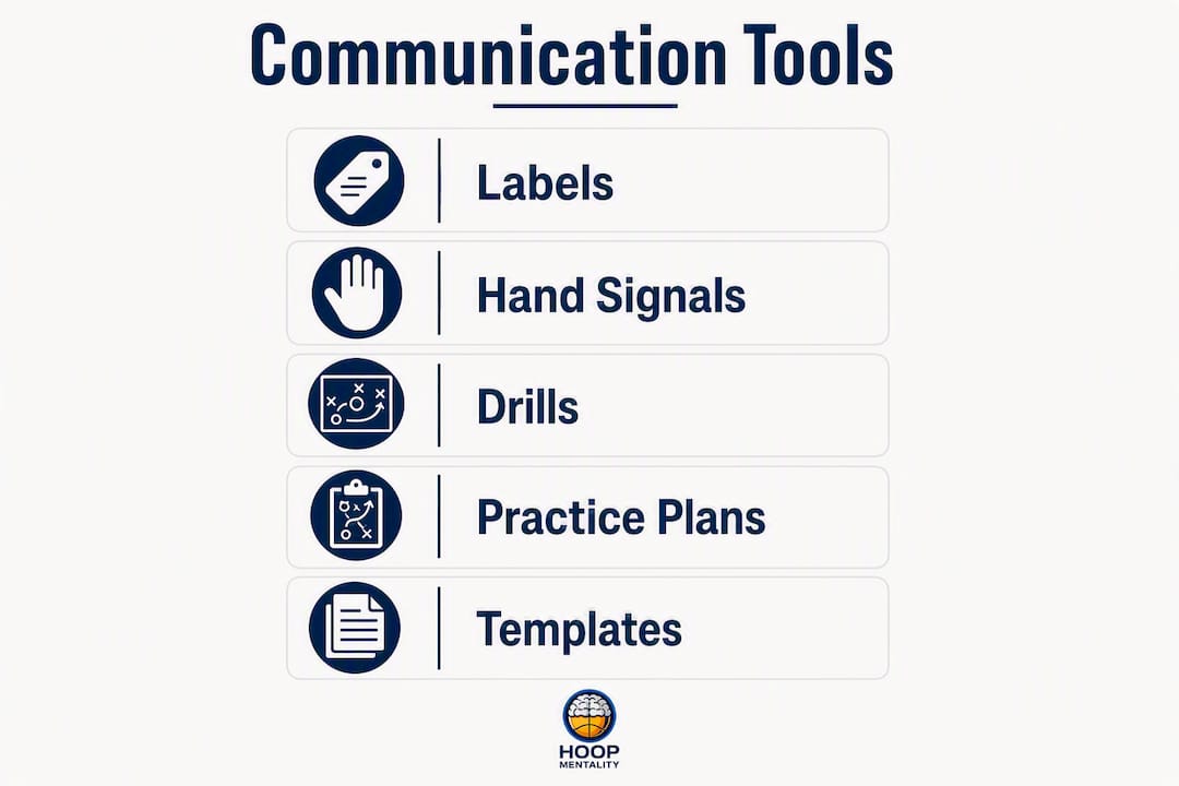 Infographic showing basketball communication tools steps