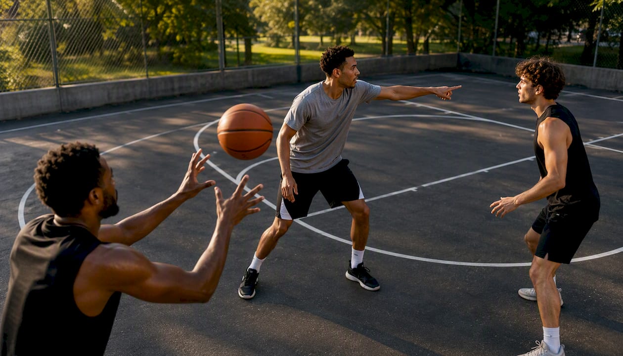 Players calling names on passes in 3-on-3 drill