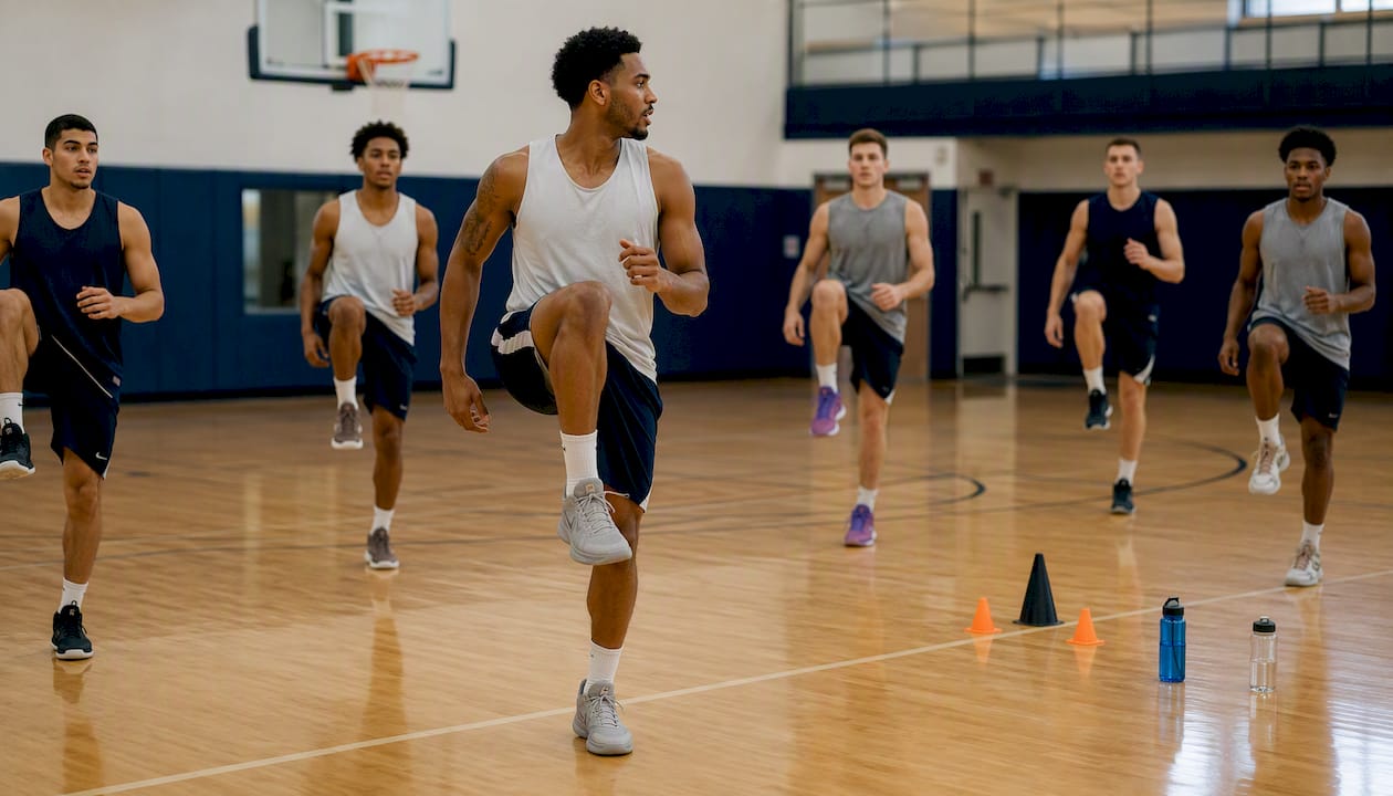 Team captain leading basketball warm-up outdoors