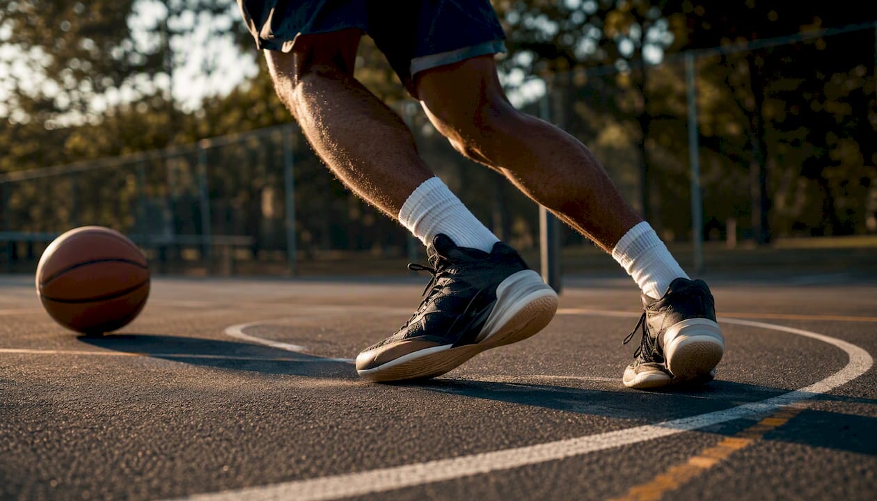 Basketball player landing showing ankle inversion risk