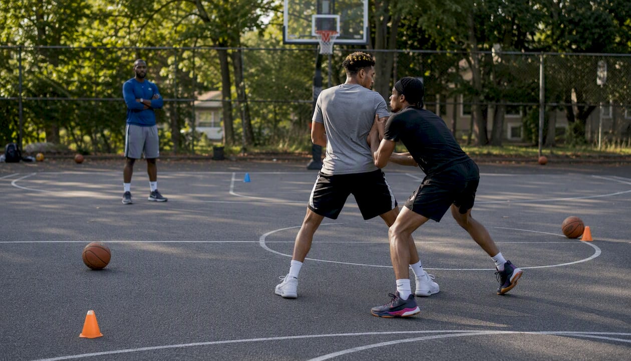 Players performing stagger screens in action