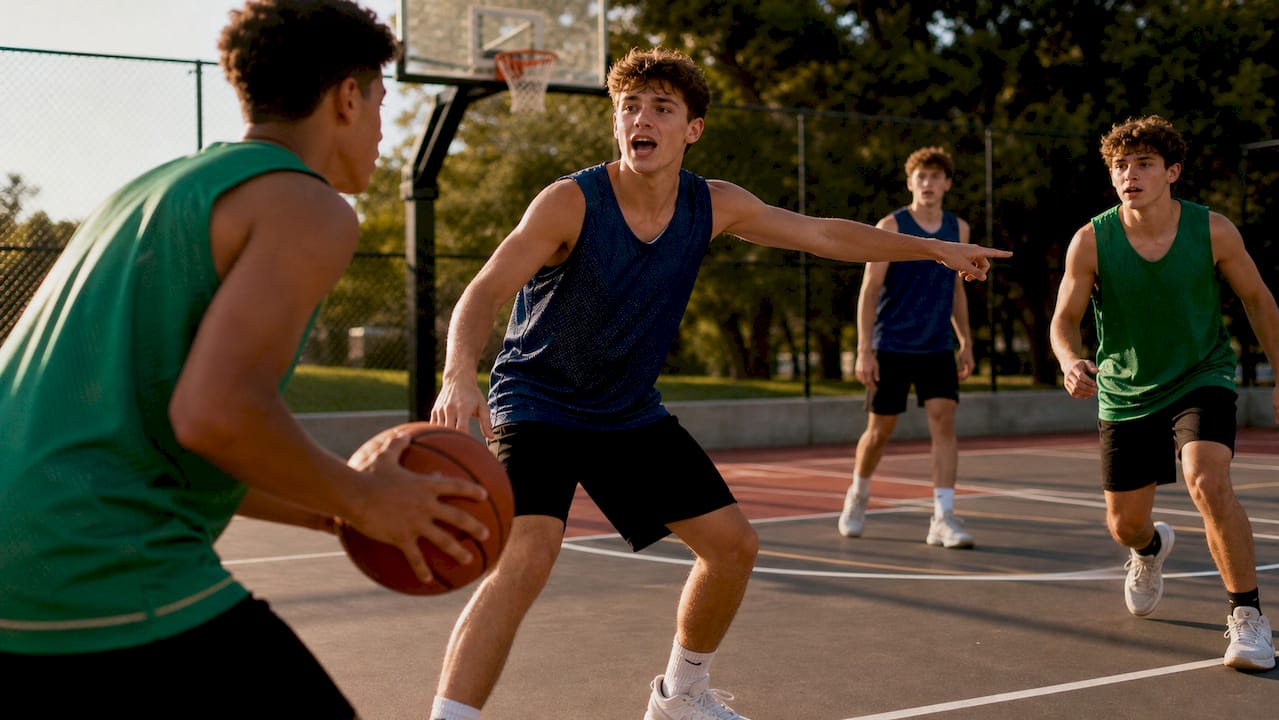 Captain calling plays during 3v3 basketball game