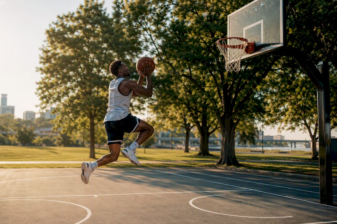 Player sprinting then shooting layup during drill