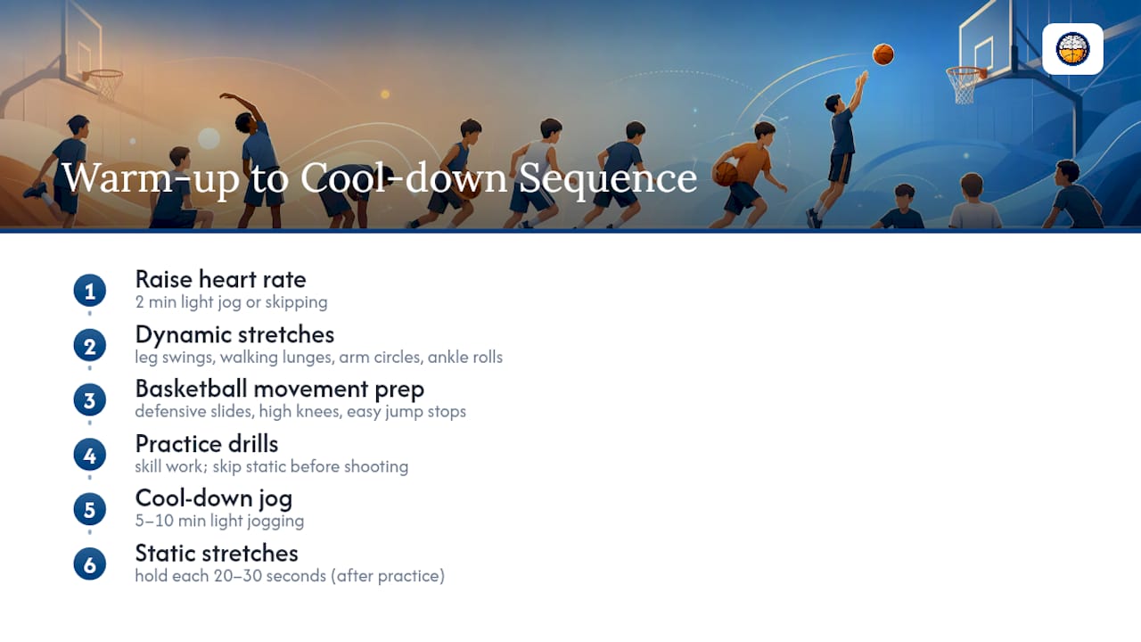 Youth basketball warmup and cooldown timeline