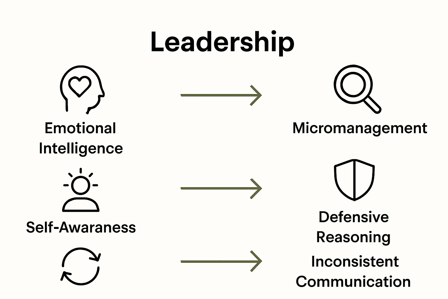 Infographic comparing leadership traits to common mindset pitfalls