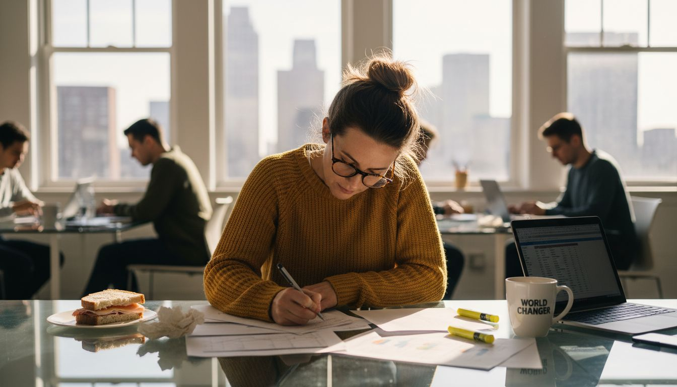 Entrepreneur working at glass conference table