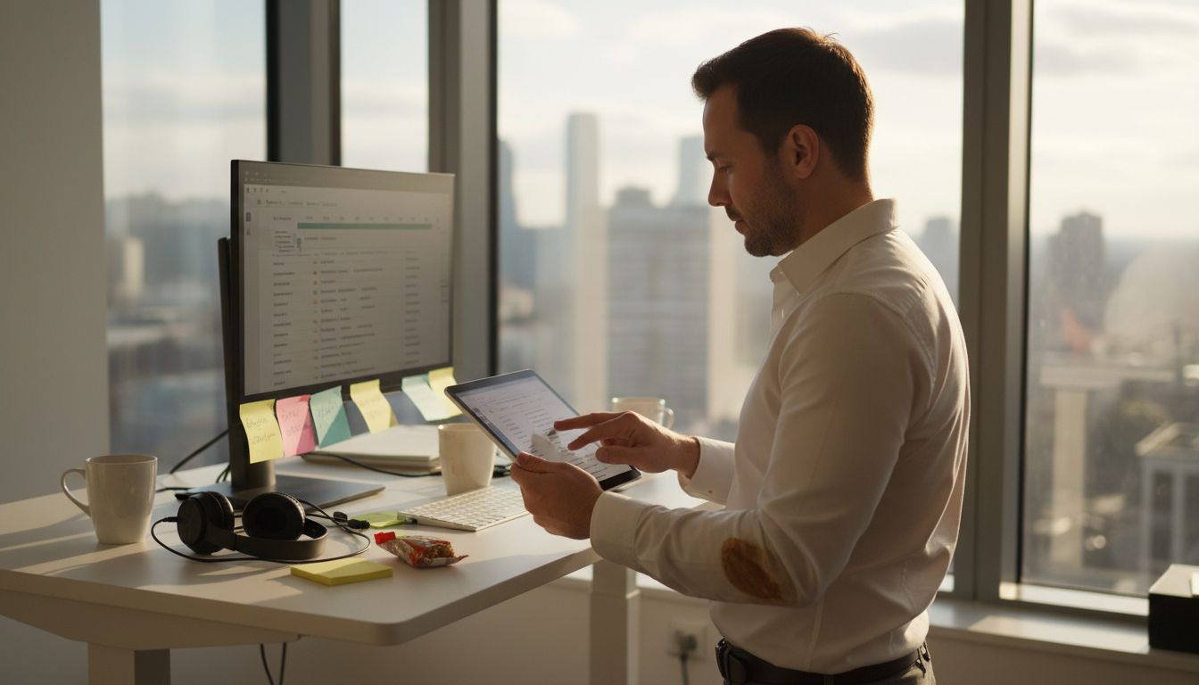 Entrepreneur in cluttered corner office