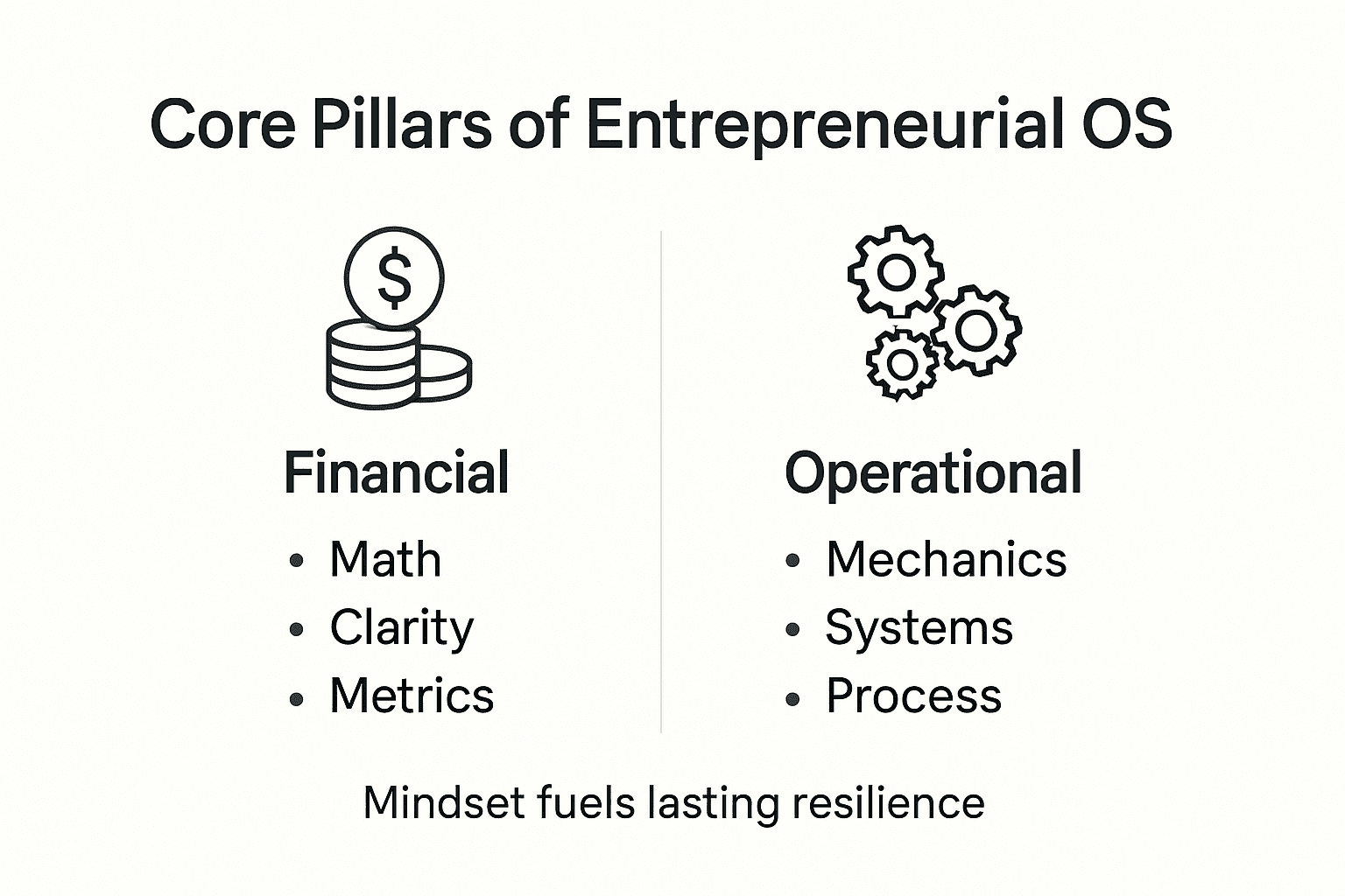 Infographic showing three entrepreneurial OS pillars