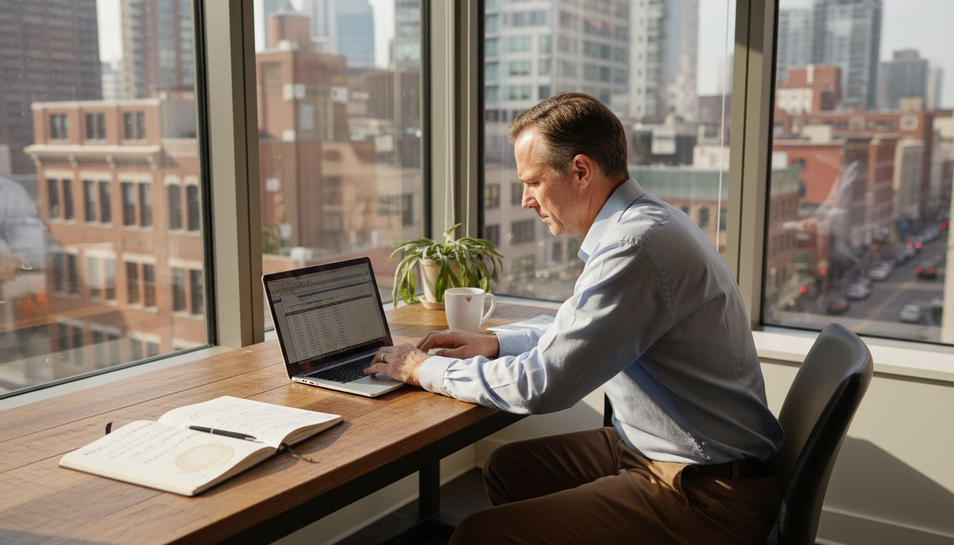 Business owner working in peaceful office Business owner working in peaceful office