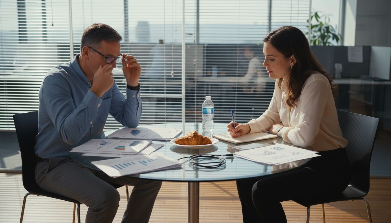 Team discussing financial meeting in conference