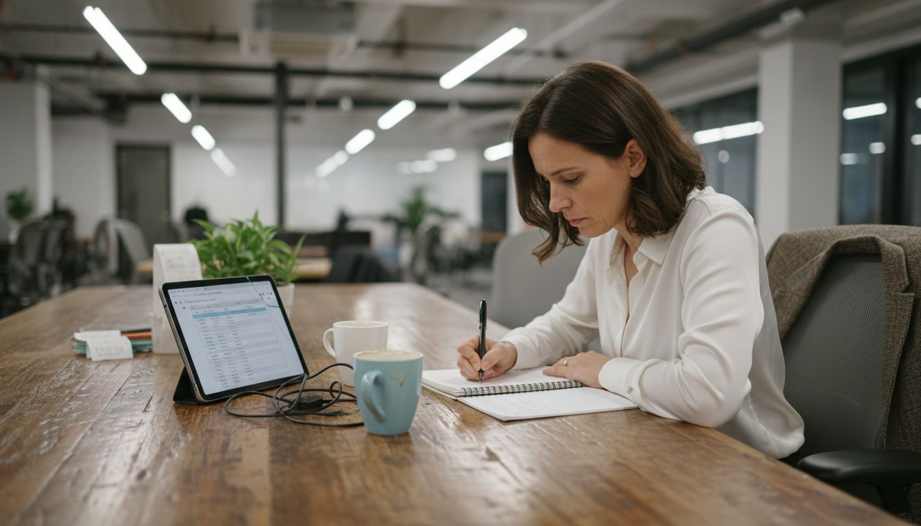 Entrepreneur tracking finances in shared workspace