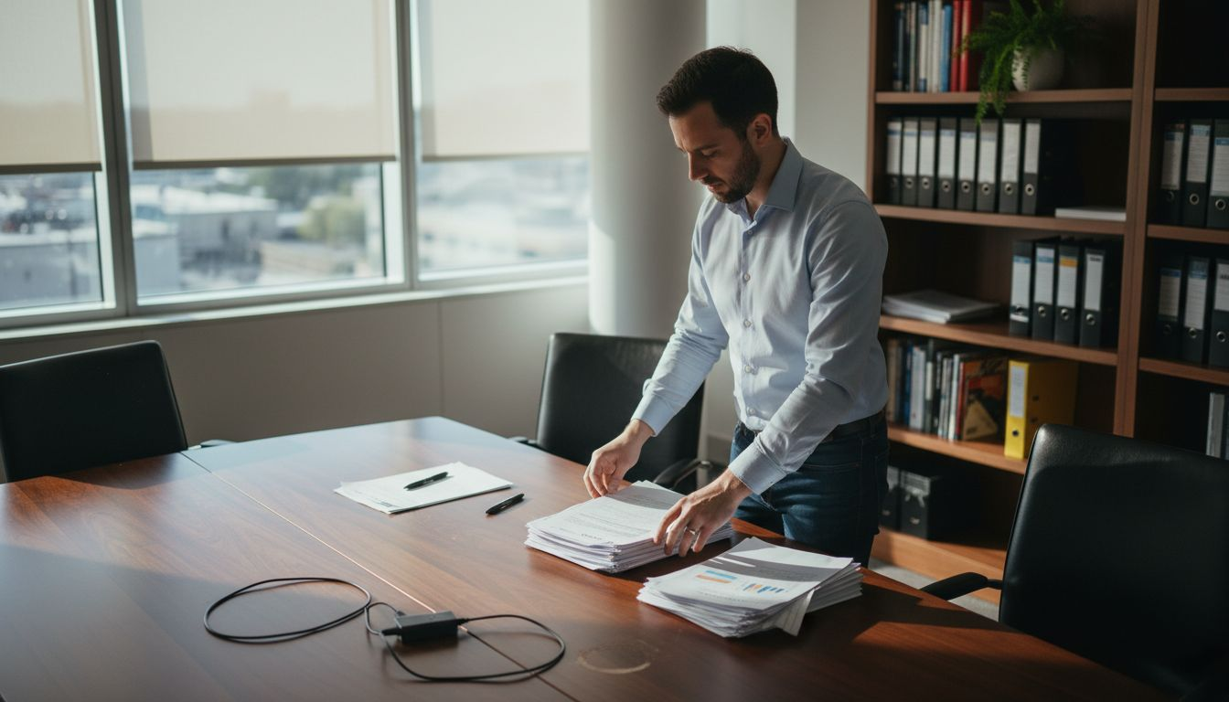 Founder reviews financial checklist at office table