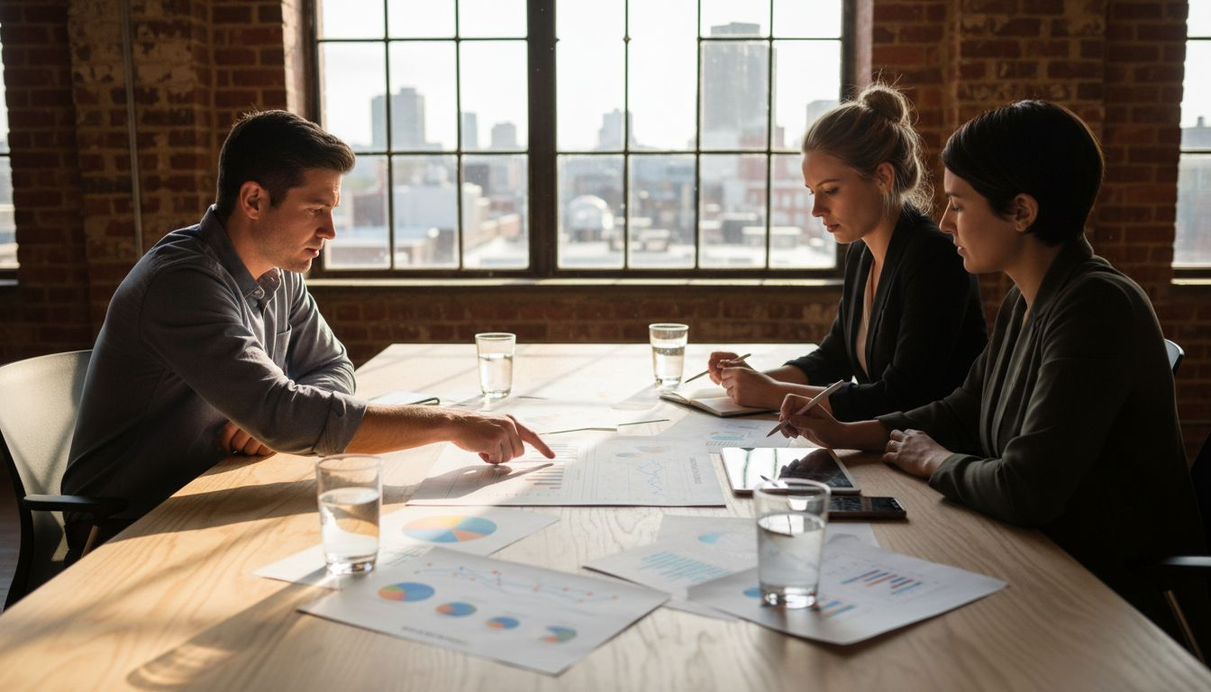 Business team meeting around dashboard