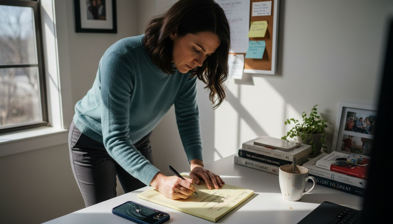 Female founder planning leadership strategy