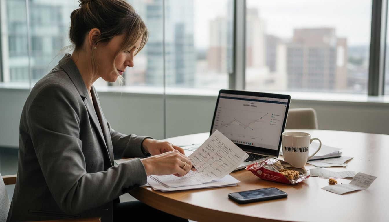 Founder working on accounting systems table
