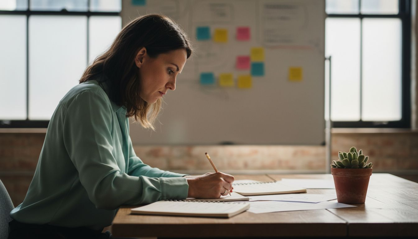 Entrepreneur reviewing notes in coworking space