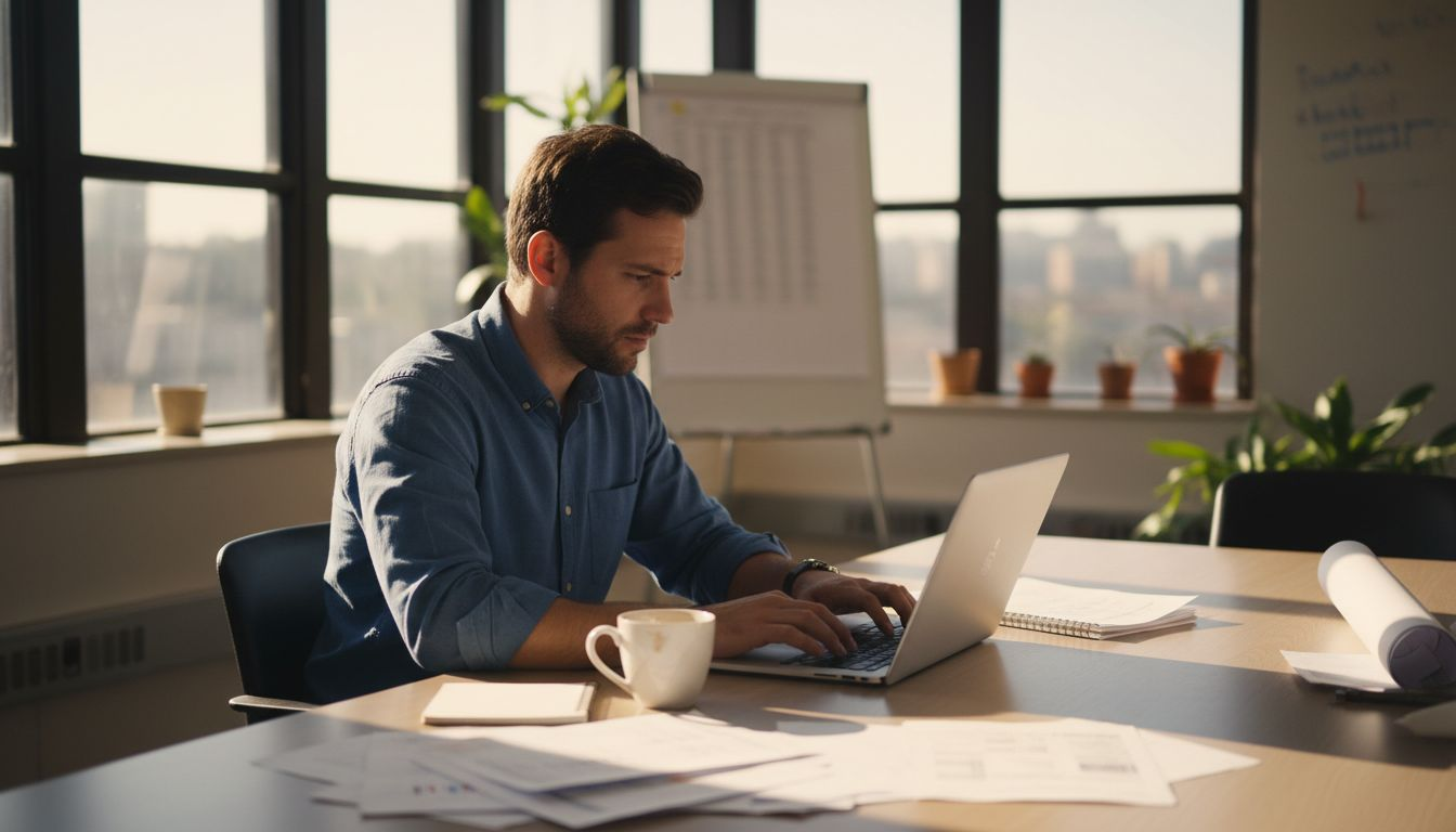 Startup founder reviewing company finances