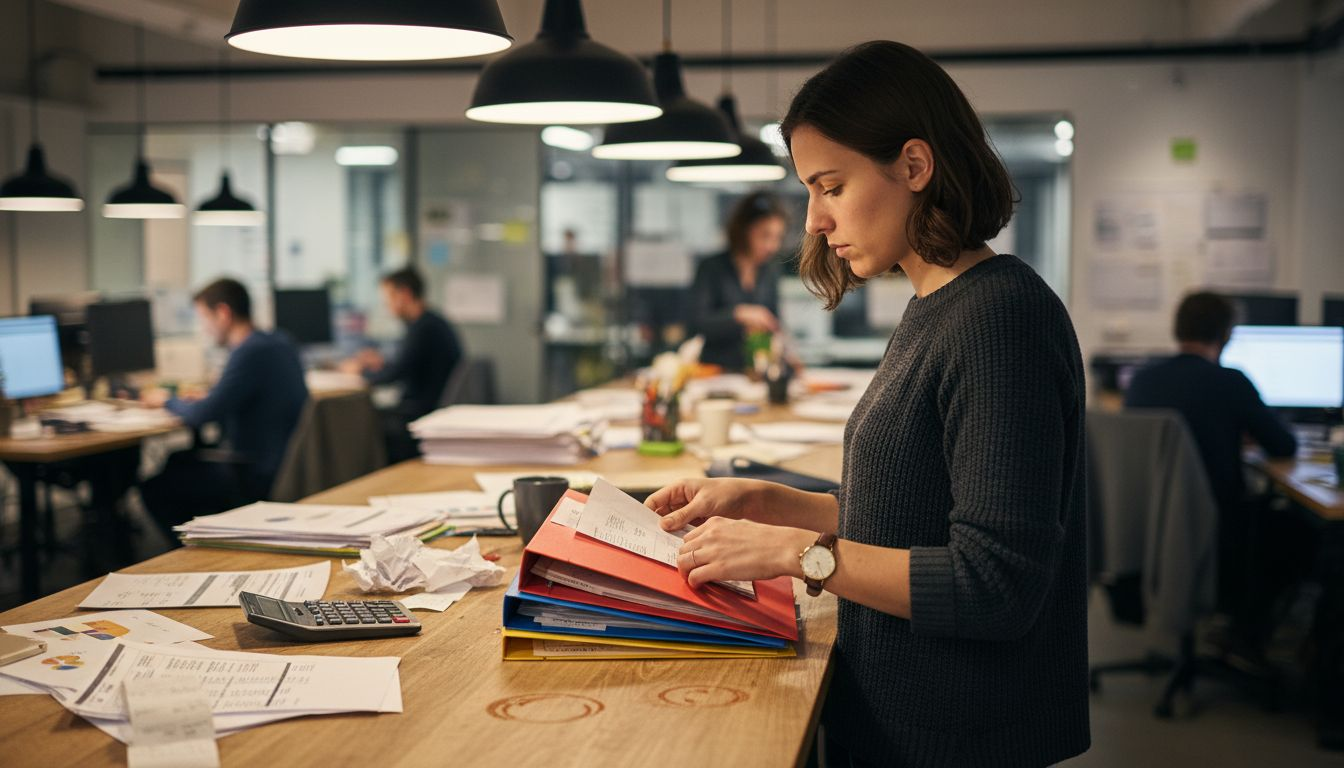 Woman organizing job costing paperwork