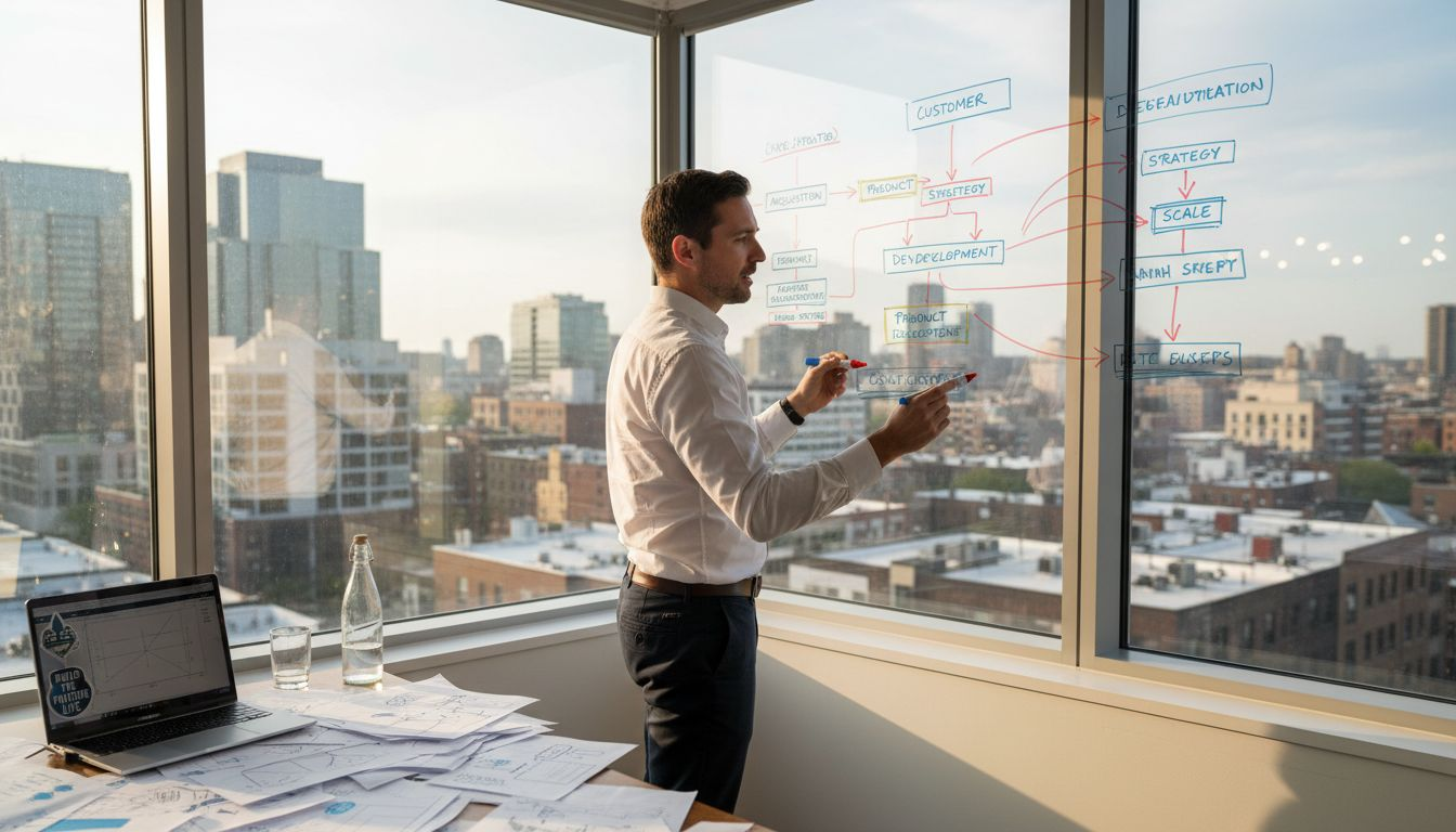 Founder mapping scalable system workflow in office