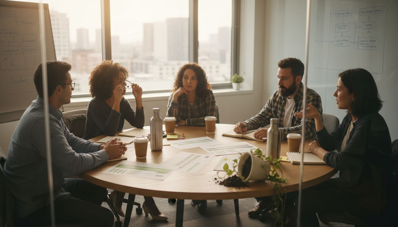 Team discussing sustainable business practices