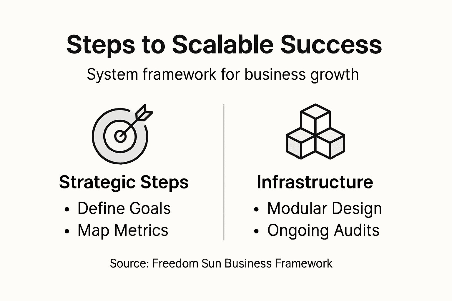 Infographic showing steps for scalable business operating system