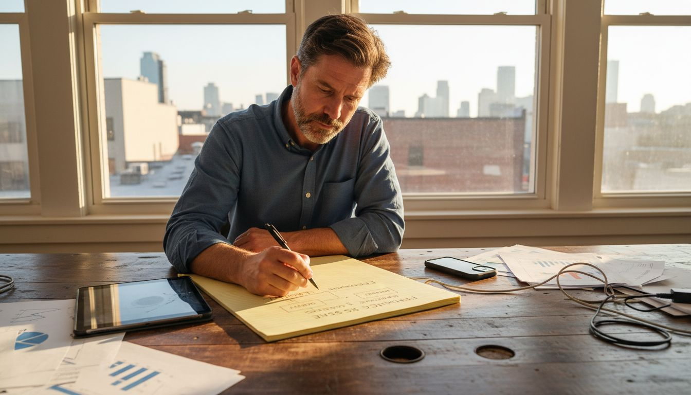 Businessman mapping financial system on paper
