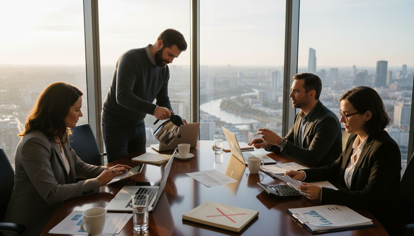 Business team reviews pricing strategies in office