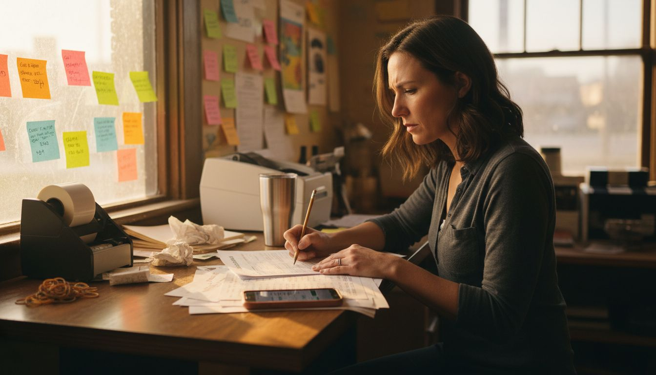 Owner updates prices at standing desk