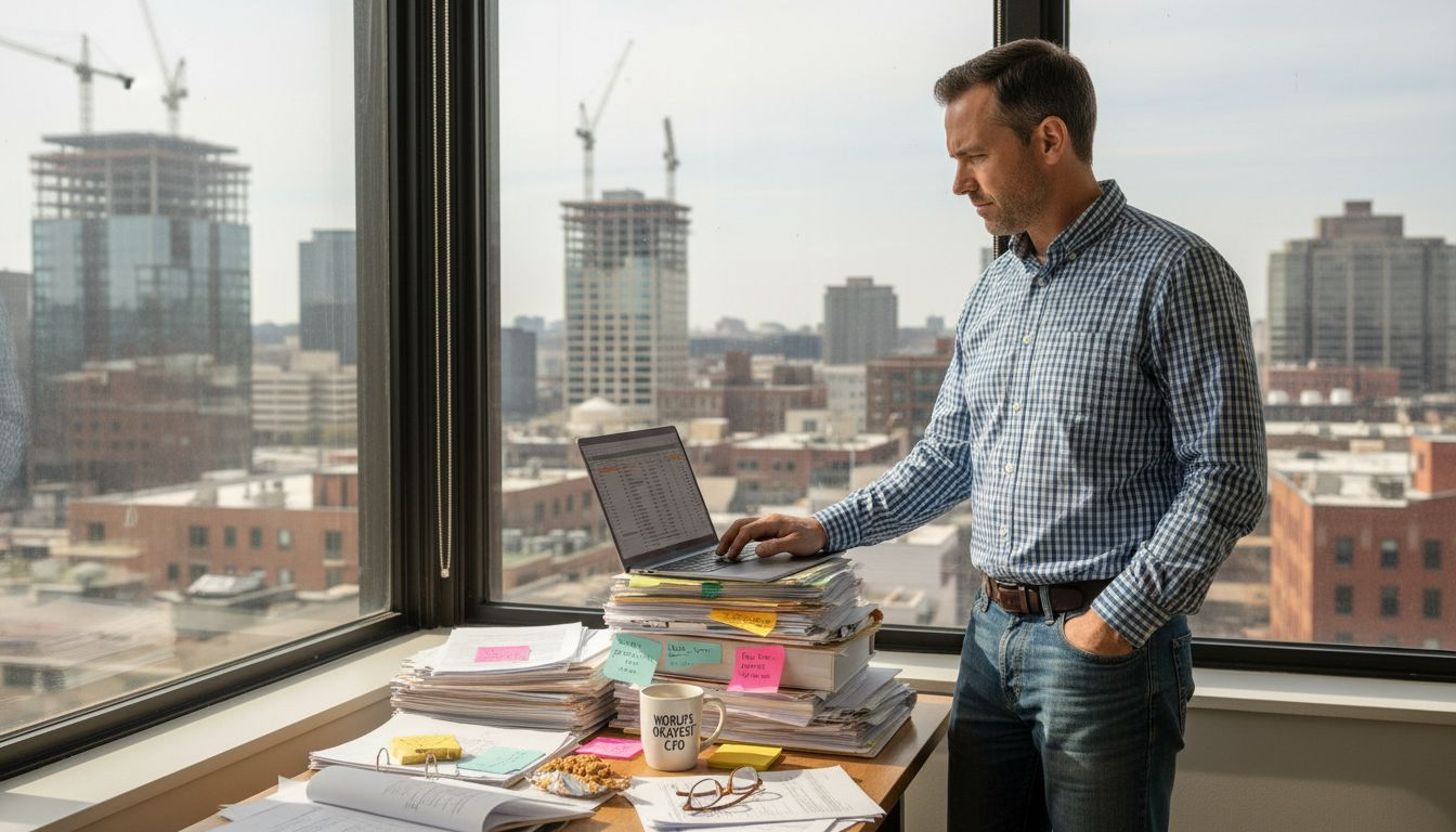 CFO reviewing spreadsheet in city office