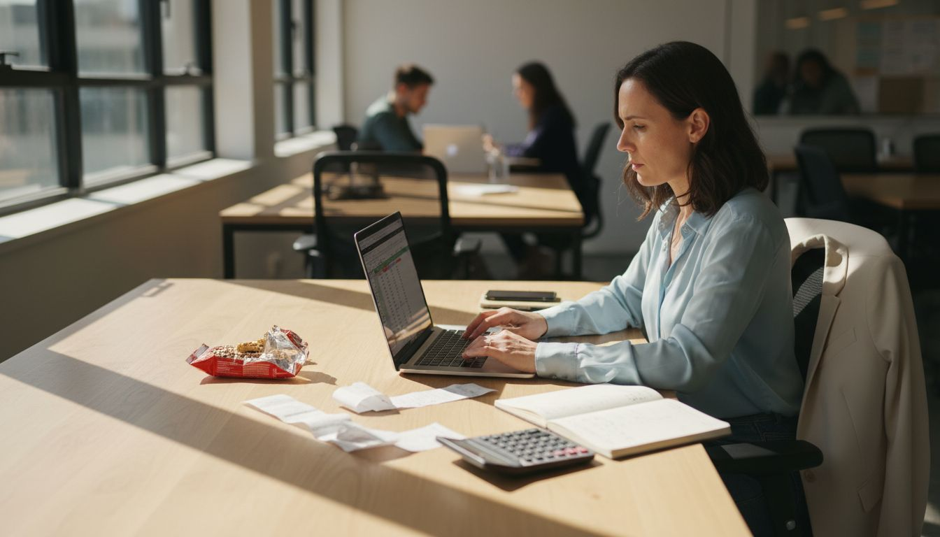 Consultant tracking business models at coworking desk
