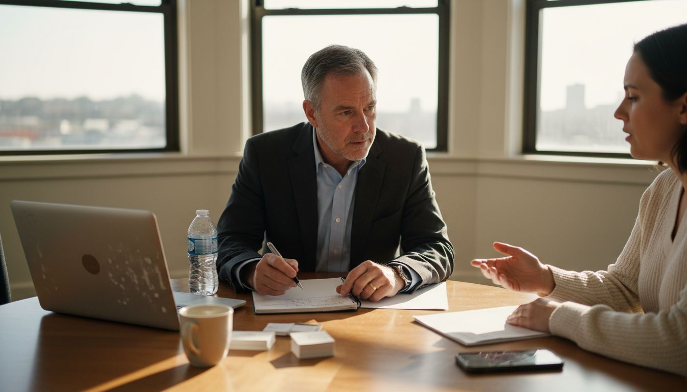 Consultant and client in a bright office conversation