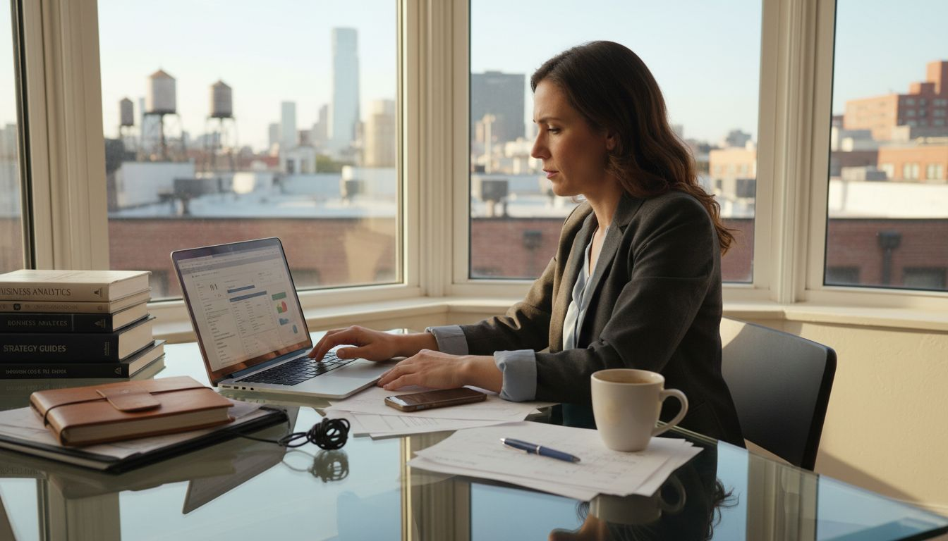 Consultant using CRM in corner office