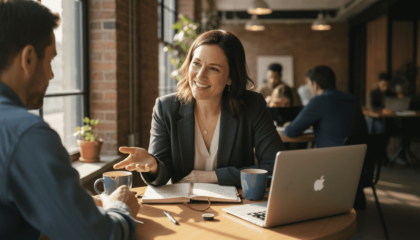 Consultant summarizing sales notes to client