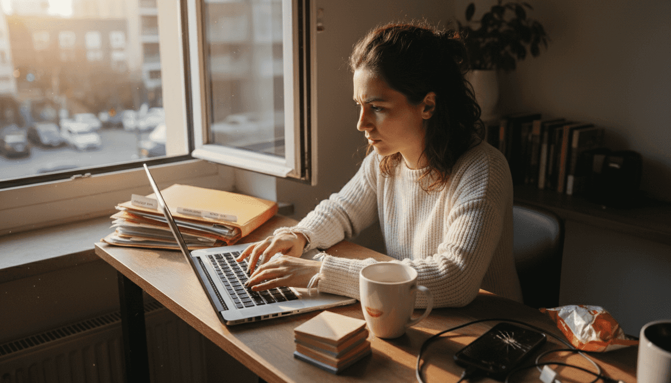 Coach tracking client progress at home desk