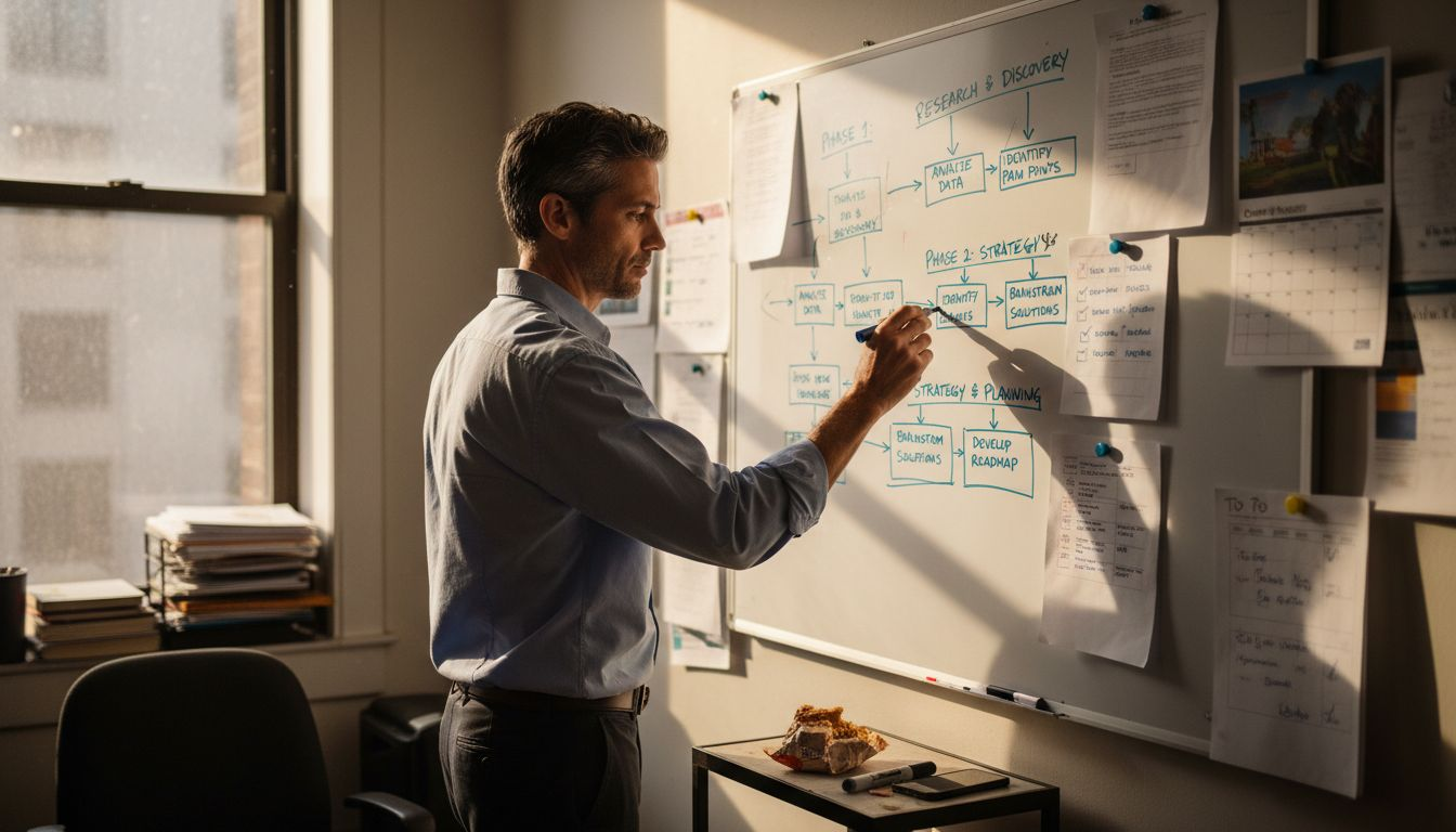 Consultant updating whiteboard operations system