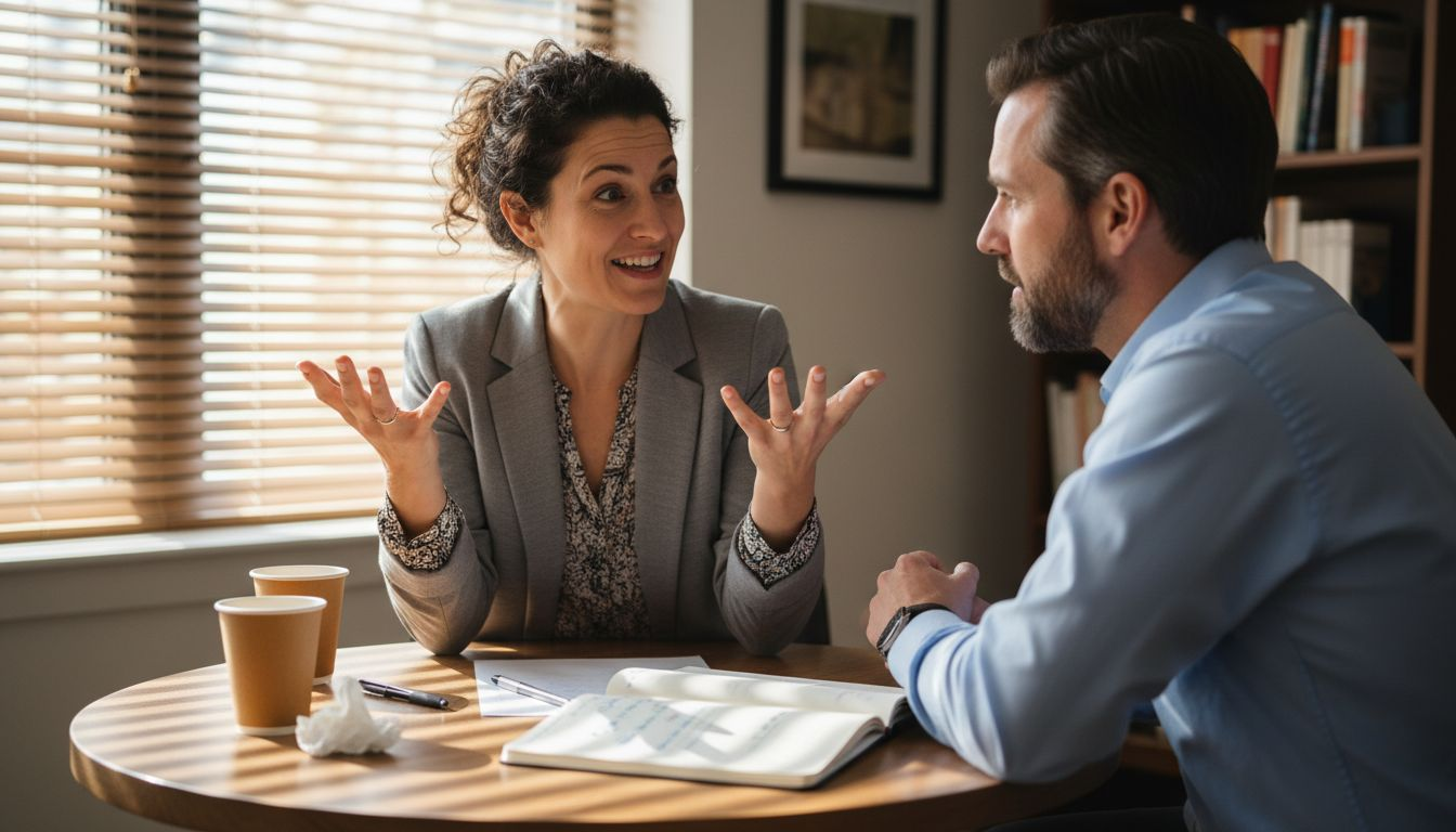 Coach telling story to engaged client