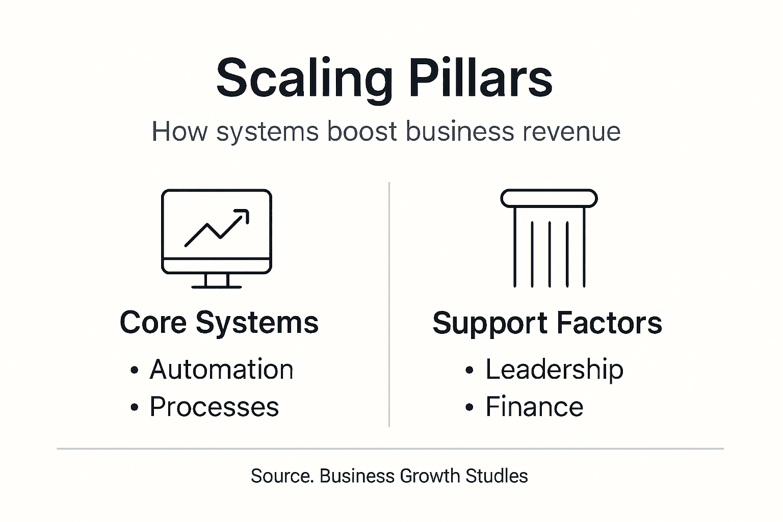 Infographic illustrating key scaling system pillars