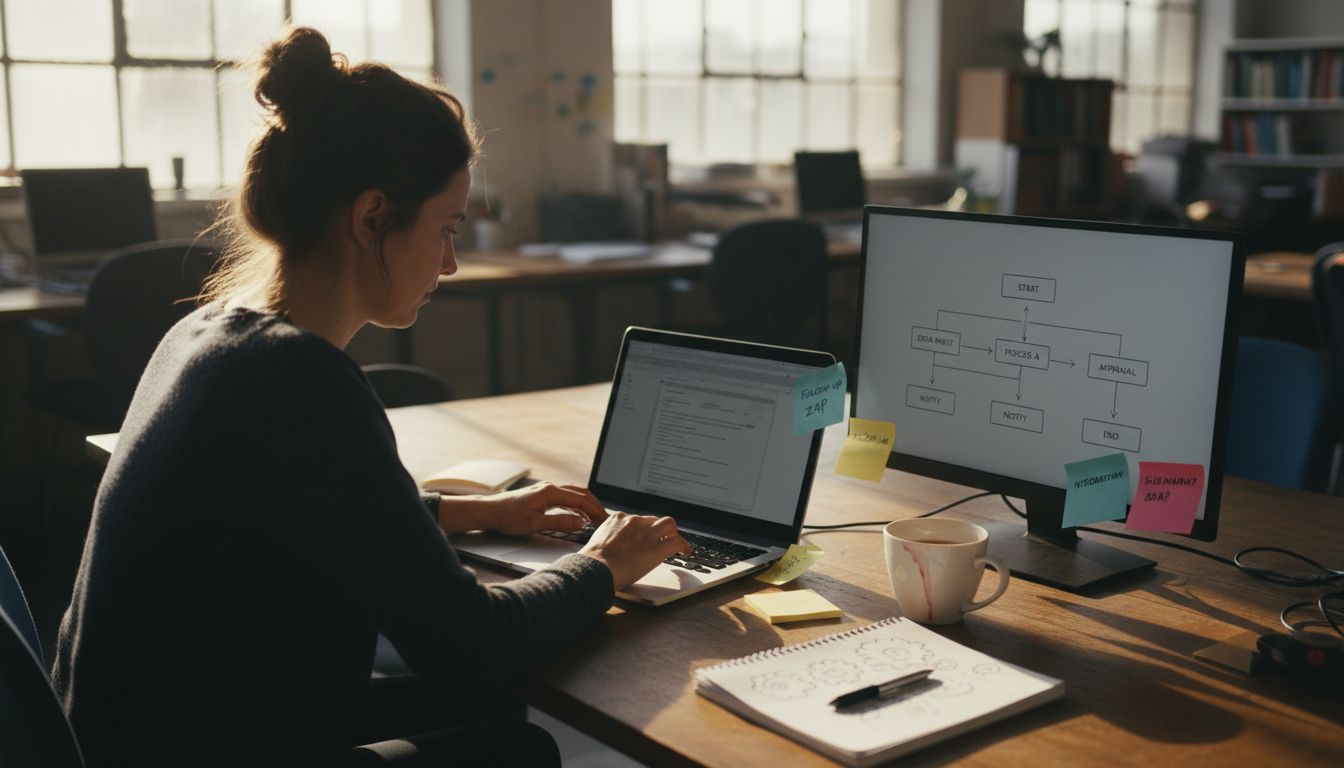 Coach configuring workflow with sticky notes