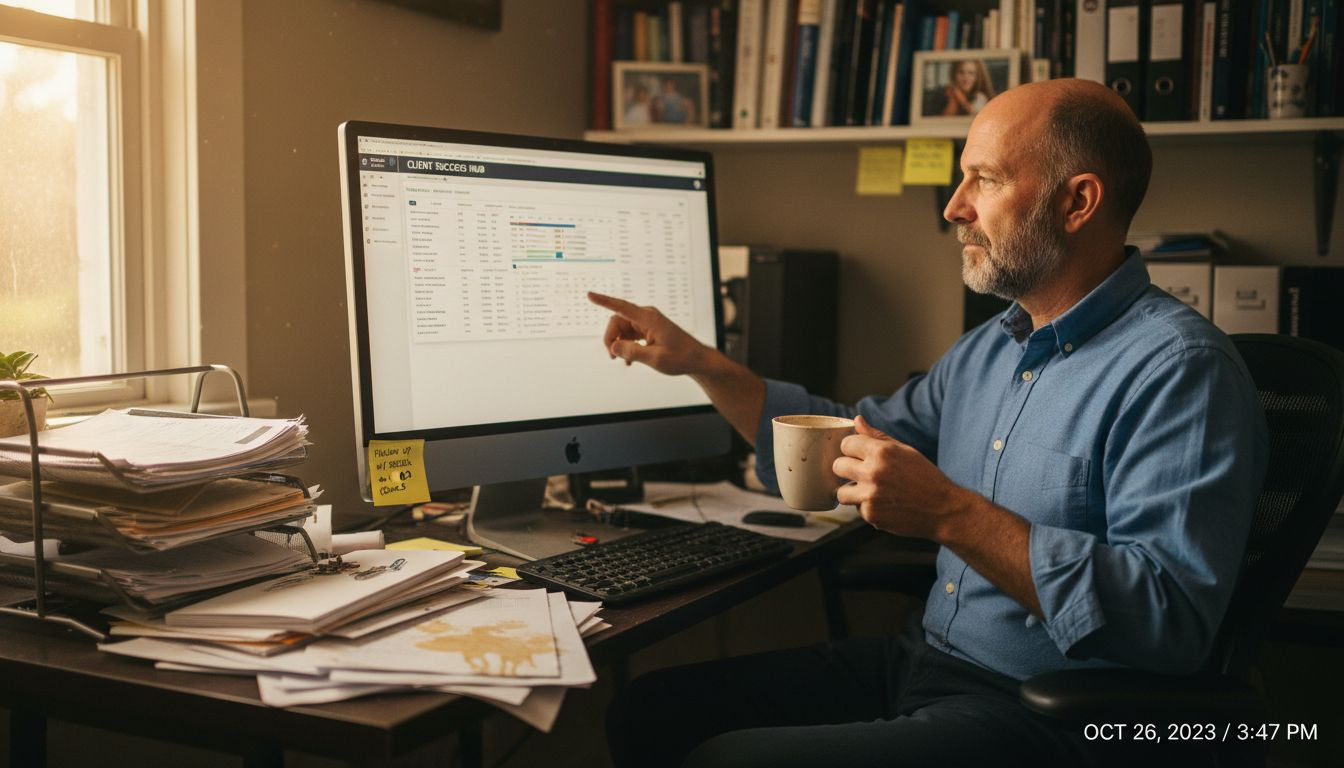 Coach checking automation systems in home office