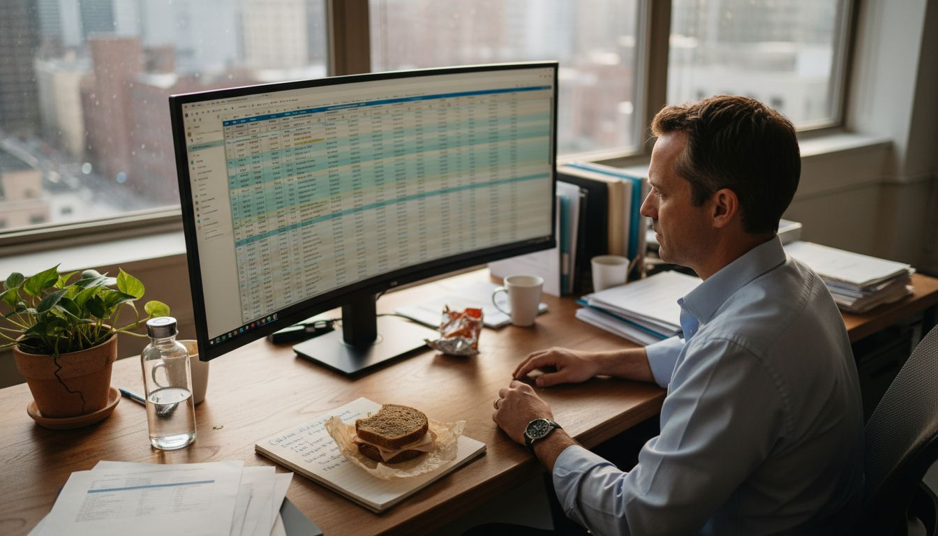 Founder implementing business systems at computer