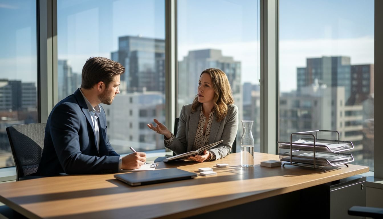 Coach and client in focused office discussion
